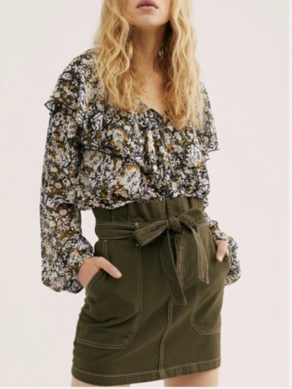 Free People Splendor In The Grass Skirt in Army Green